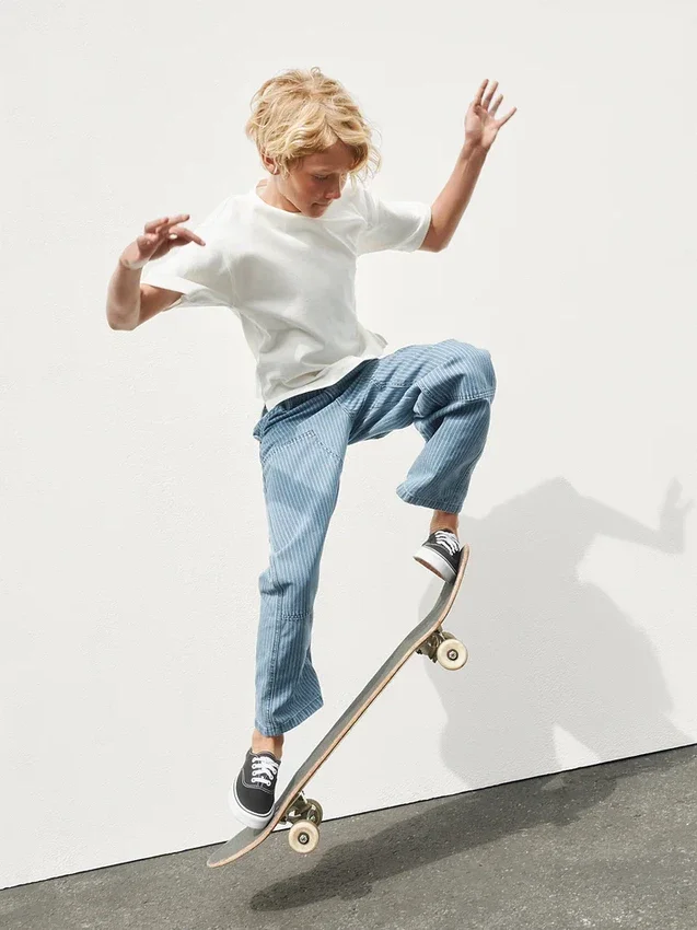 Baggy Carpenter-Jeans med striper og doble knær for barn