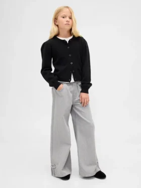 Baggy-Jeans for barn med lav midje, sløyfe og splittet kant