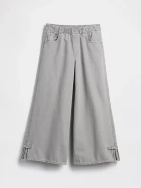 Baggy-Jeans for barn med lav midje, sløyfe og splittet kant
