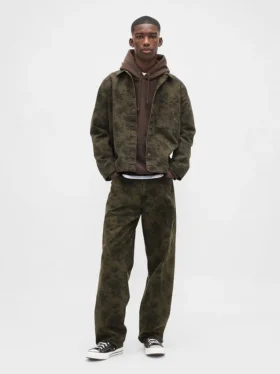Baggy-Jeans i blomstret kanvas