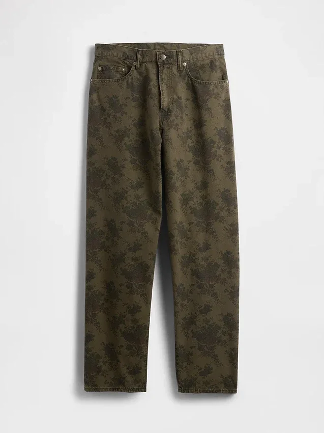 Baggy-Jeans i blomstret kanvas