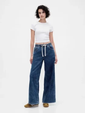 Baggy-Jeans i strikket denim med middels høy midje