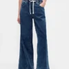 Baggy-Jeans i strikket denim med middels høy midje