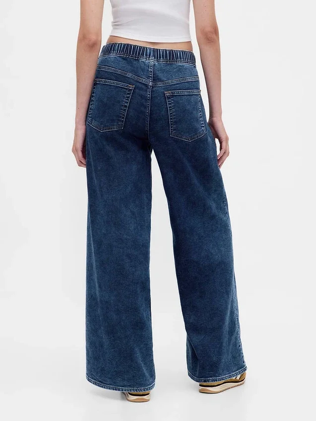 Baggy-Jeans i strikket denim med middels høy midje