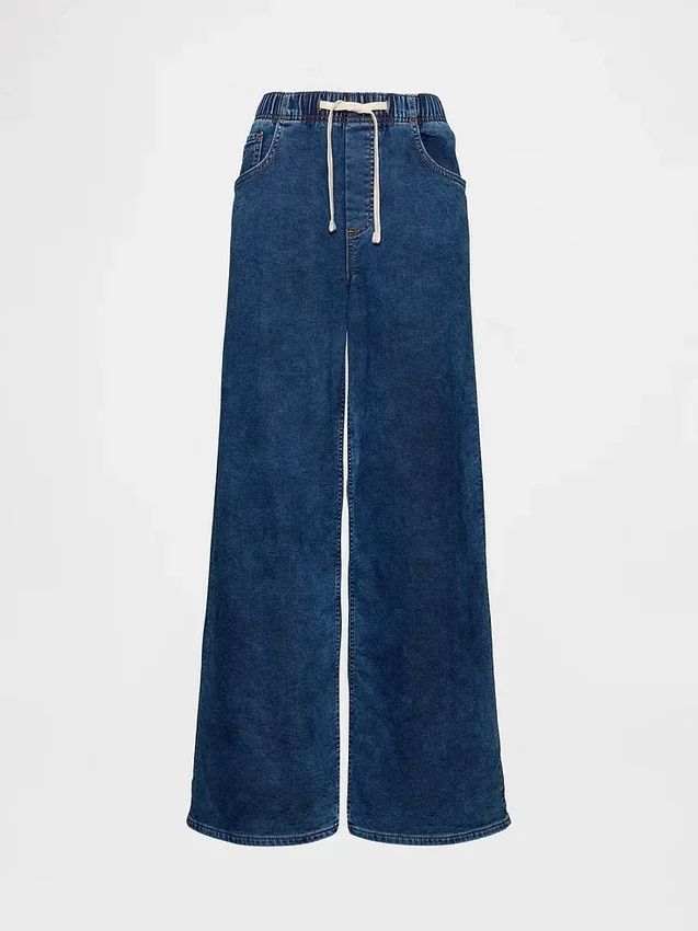 Baggy-Jeans i strikket denim med middels høy midje