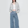 Baggy-Jeans i ultramyk denim med striper og middels høy midje