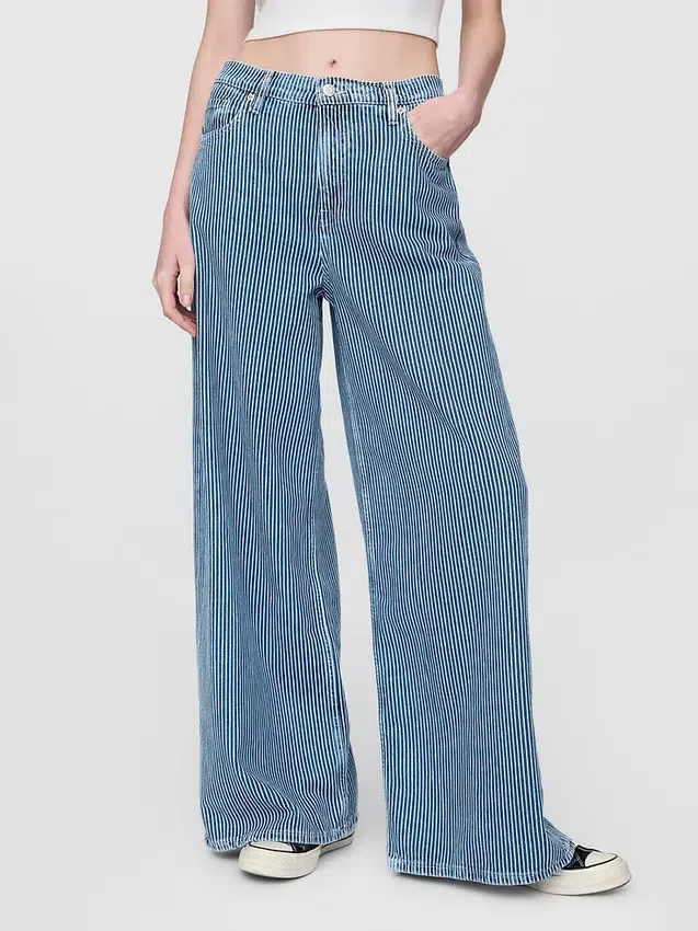 Baggy-Jeans i ultramyk denim med striper og middels høy midje
