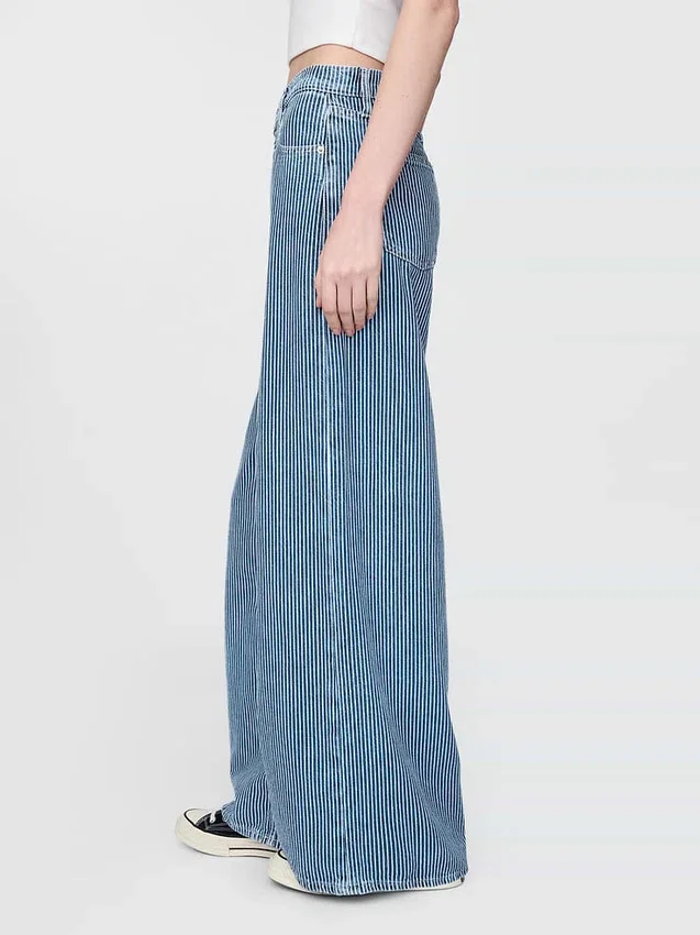 Baggy-Jeans i ultramyk denim med striper og middels høy midje