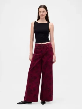 Baggy-Jeans med blomstermønster og middels høy midje