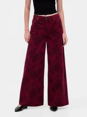 Baggy-Jeans med blomstermønster og middels høy midje