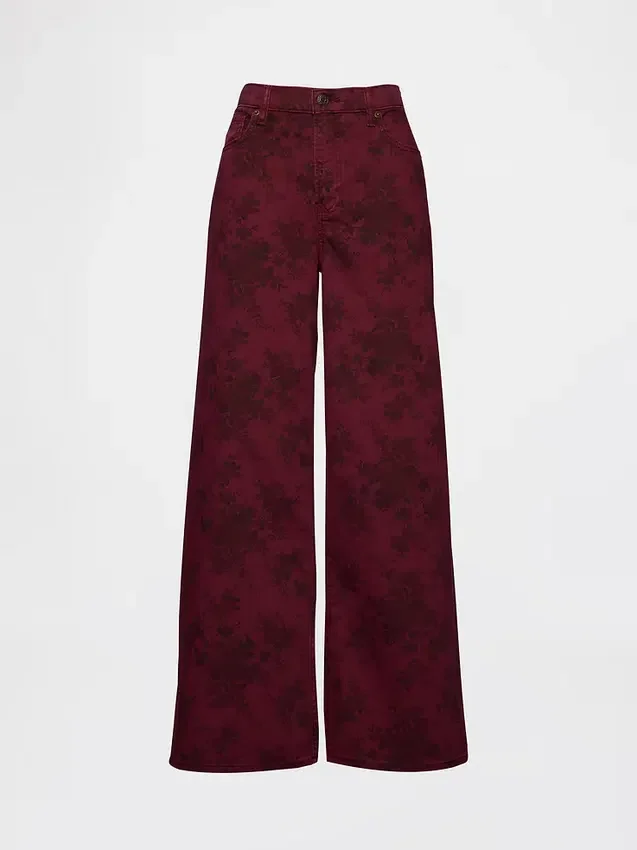 Baggy-Jeans med blomstermønster og middels høy midje