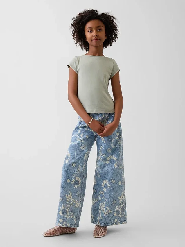 Baggy-Jeans med lav midje og blomstermønster for barn