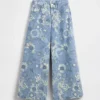 Baggy-Jeans med lav midje og blomstermønster for barn