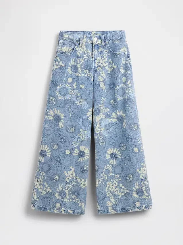 Baggy-Jeans med lav midje og blomstermønster for barn