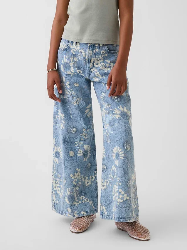 Baggy-Jeans med lav midje og blomstermønster for barn