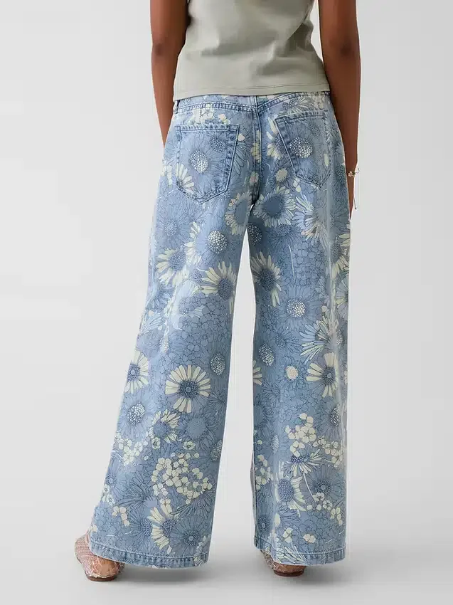 Baggy-Jeans med lav midje og blomstermønster for barn