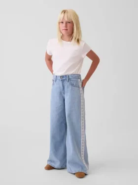 Baggy-Jeans med lav midje og blonderkant for barn