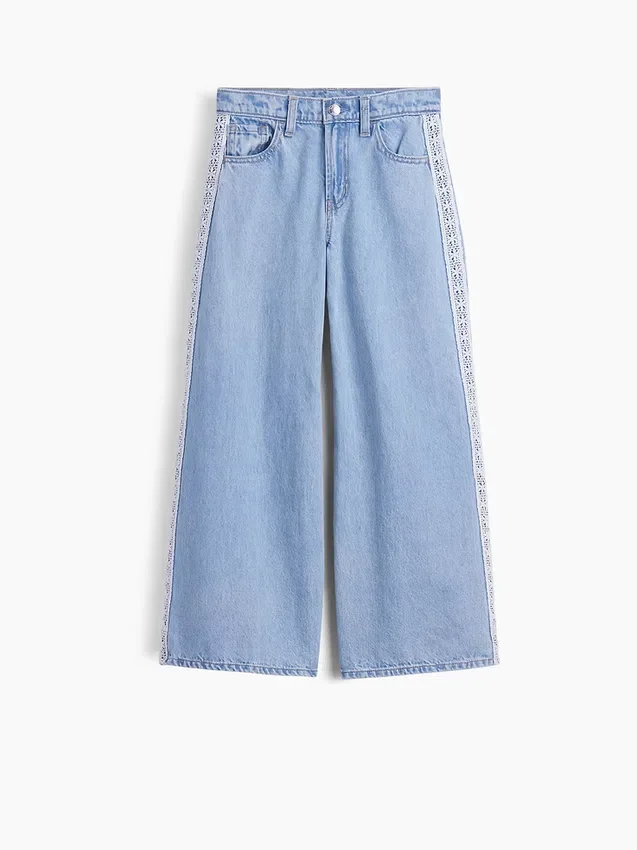 Baggy-Jeans med lav midje og blonderkant for barn