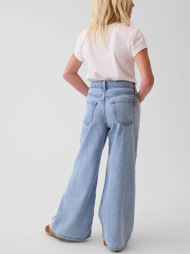 Baggy-Jeans med lav midje og blonderkant for barn
