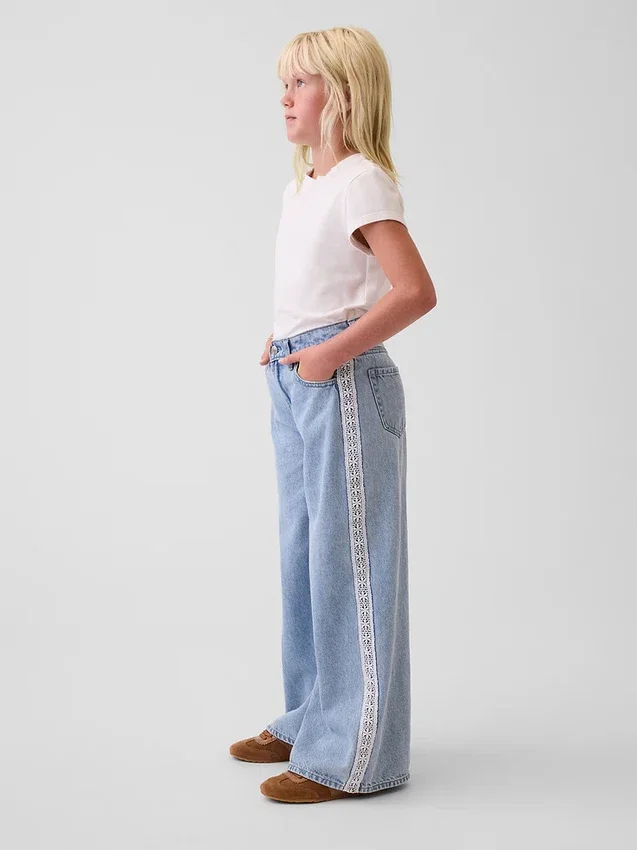 Baggy-Jeans med lav midje og blonderkant for barn