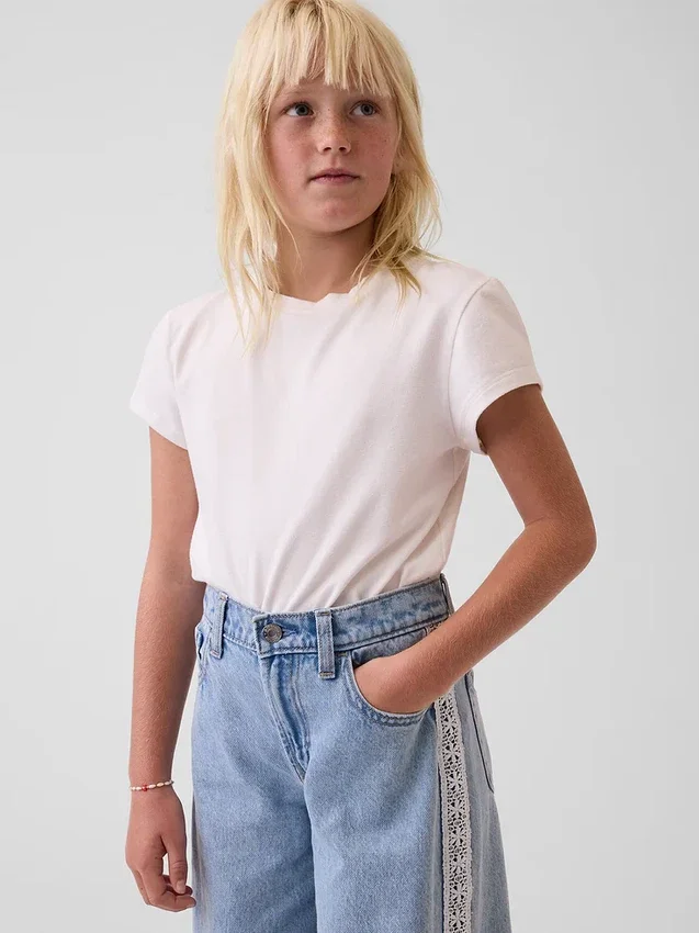 Baggy-Jeans med lav midje og blonderkant for barn