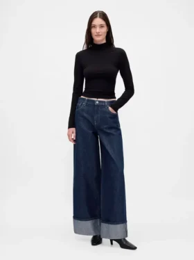 Baggy-jeans med middels høy midje og metalliske mansjetter