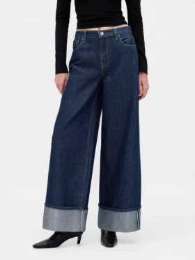 Baggy-jeans med middels høy midje og metalliske mansjetter