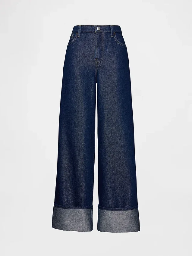 Baggy-jeans med middels høy midje og metalliske mansjetter