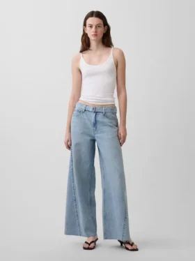 Baggy-jeans med midjehøyde og belte