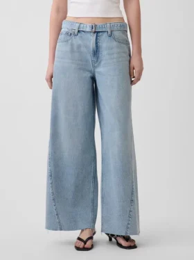 Baggy-jeans med midjehøyde og belte