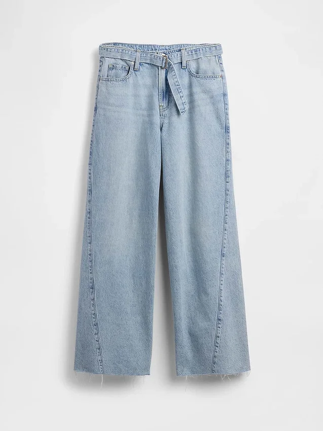 Baggy-jeans med midjehøyde og belte