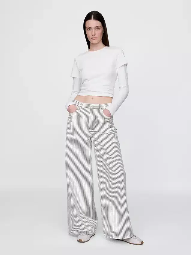 Baggy-jeans med midt høyde og denimstriper