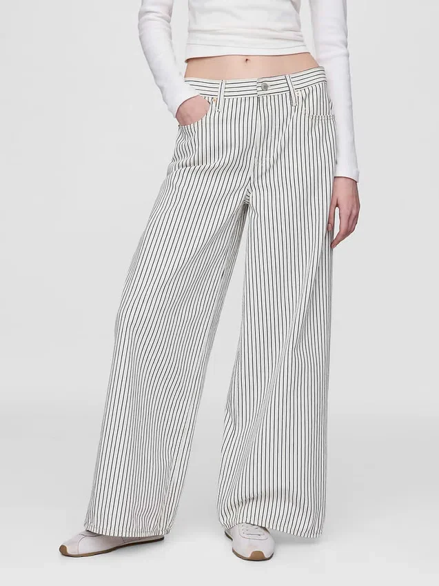 Baggy-jeans med midt høyde og denimstriper