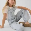 Baggy-overalls i denim med striper for barn