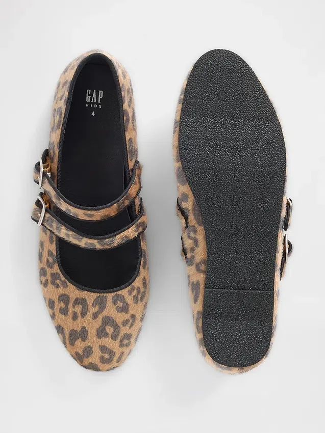 Ballerinasko med to stropper i leopardmønster