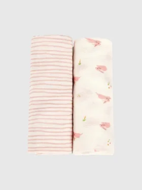 Bambus-svøpesett med liten kanin og rosa bølger