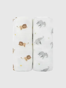 Bambus-svøpesett med liten løve og elefant