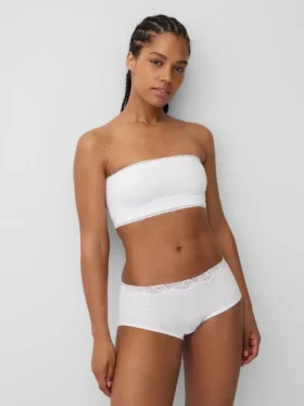 Bandeau-bralette i økologisk stretchbomull med blonder