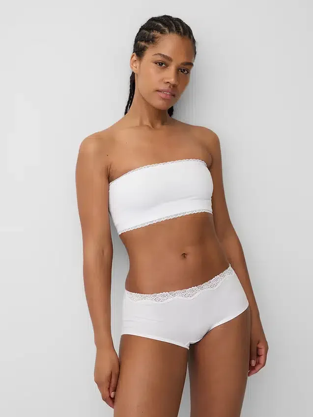Bandeau-bralette i økologisk stretchbomull med blonder