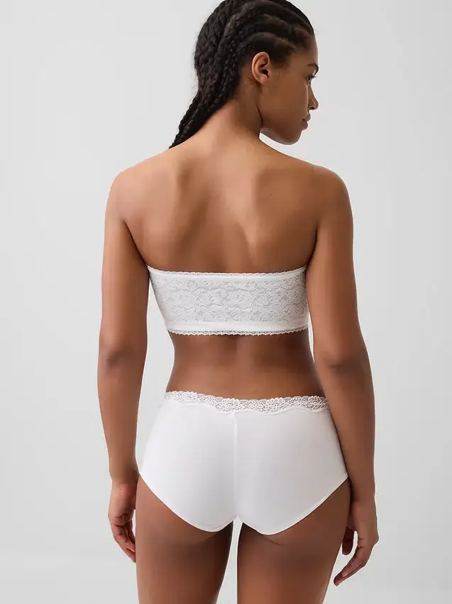 Bandeau-bralette i økologisk stretchbomull med blonder