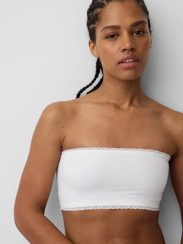 Bandeau-bralette i økologisk stretchbomull med blonder