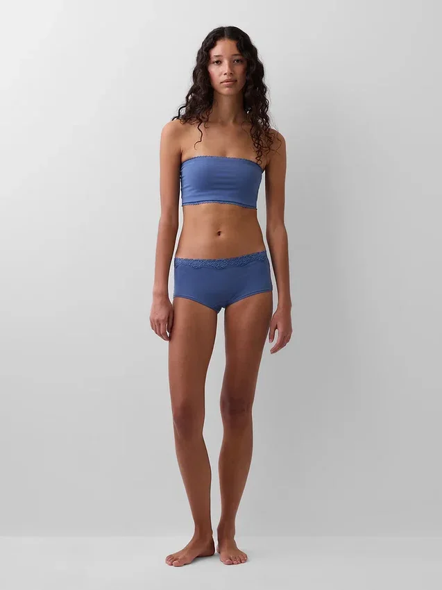 Bandeau-bralette i økologisk stretchbomull med blonder