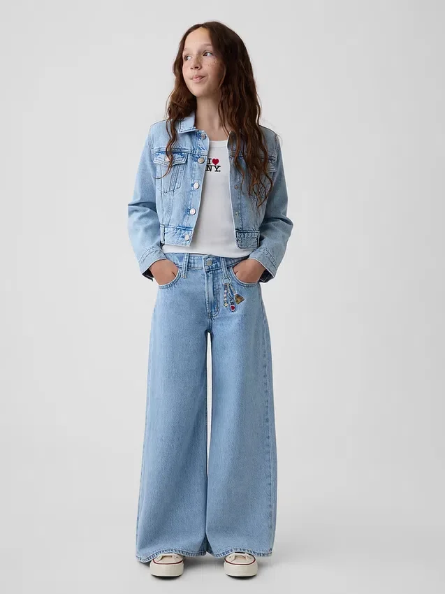 Barn, lav midje, broderte «I Heart NY»-baggy-Jeans