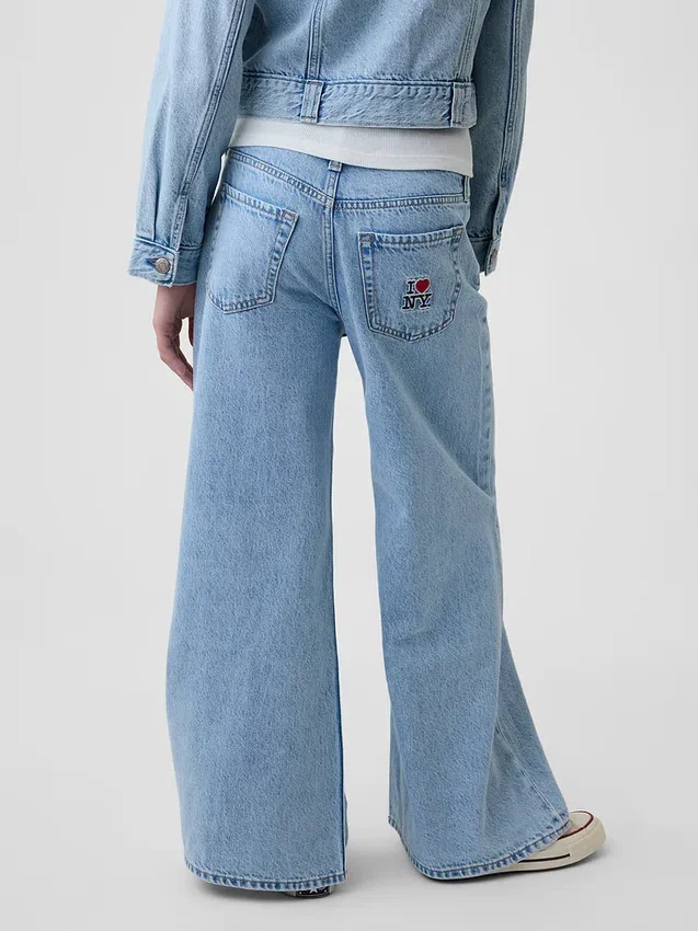 Barn, lav midje, broderte «I Heart NY»-baggy-Jeans