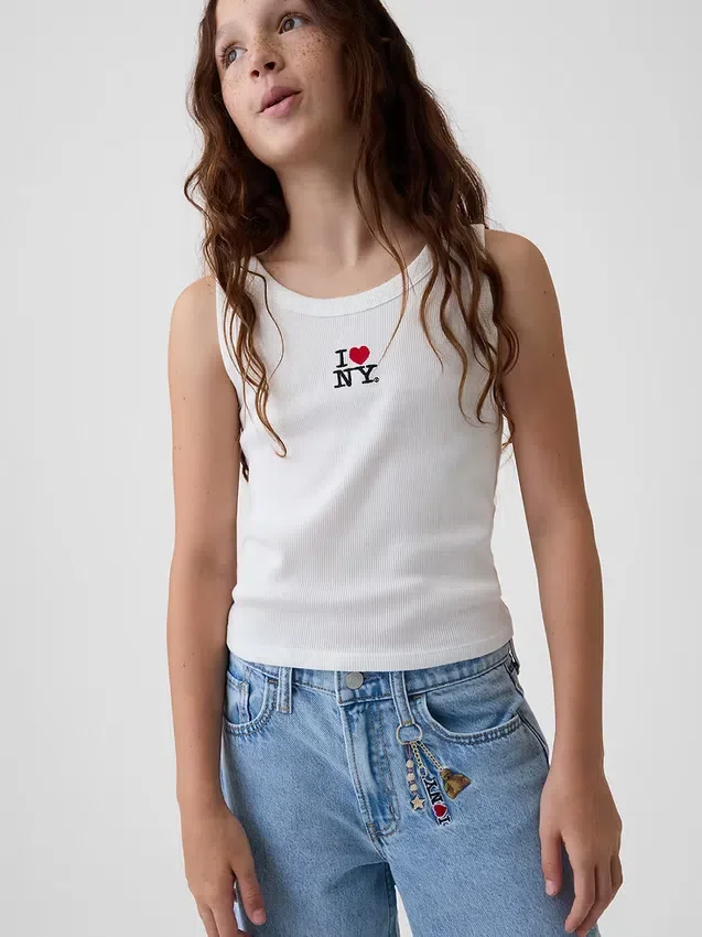 Barn, lav midje, broderte «I Heart NY»-baggy-Jeans