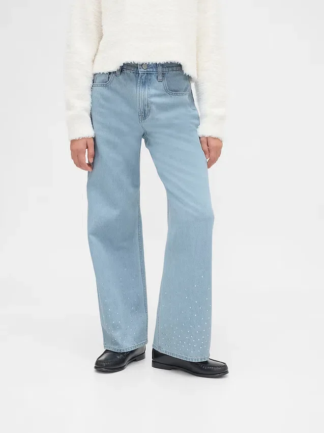 Barn, lav midje, Jeans med vid benåpning og strass