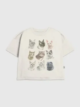 Barn T-skjorte med «Cat Faces»-motiv