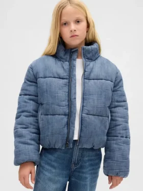 Barnas myk, vattert denimjakke med fleecefôr
