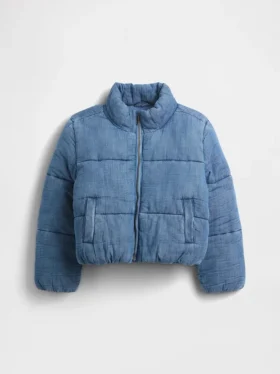 Barnas myk, vattert denimjakke med fleecefôr