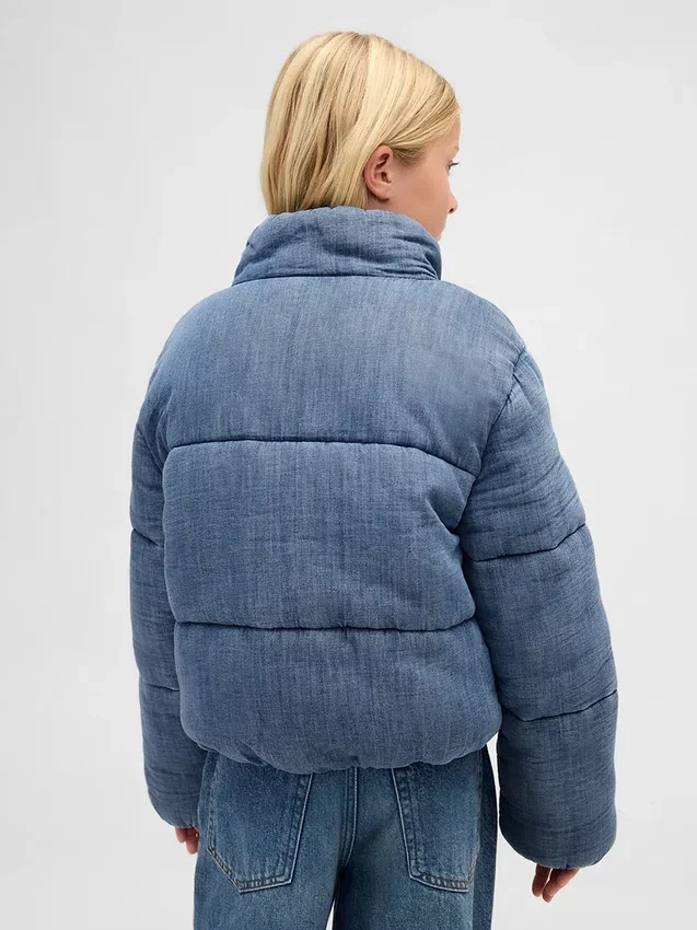 Barnas myk, vattert denimjakke med fleecefôr